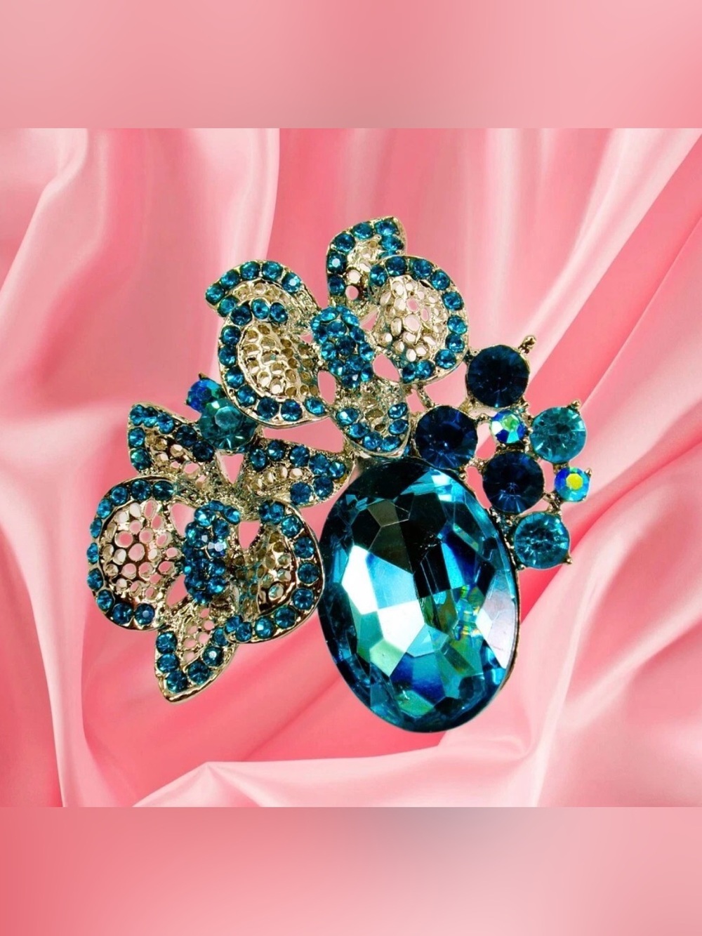 Aqua Blue Crystal Butterfly Brooch Statement Pin Silver Floral Jewelry Gift New